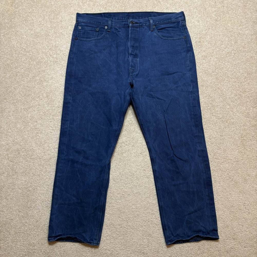 Levis 501XX Jeans Mens 38x29 Dark Cobalt Blue Button Fly Straight Denim Pants